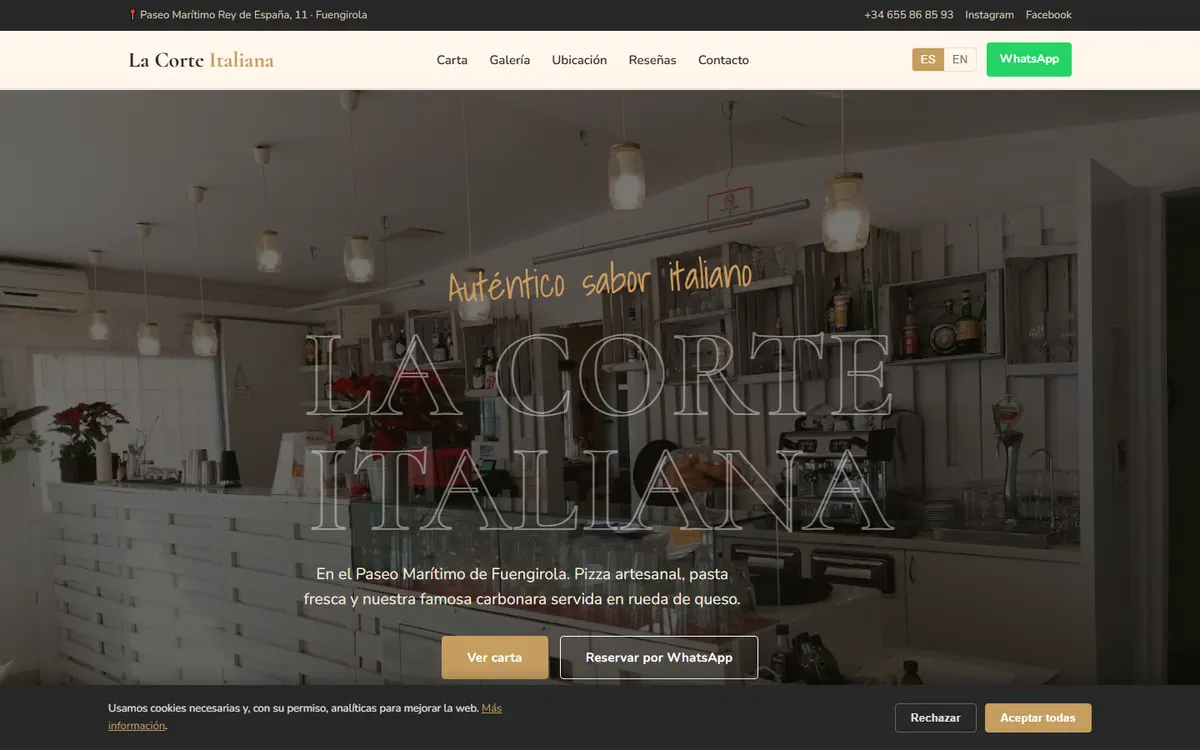 Captura de escritorio de la web de La Corte Italiana