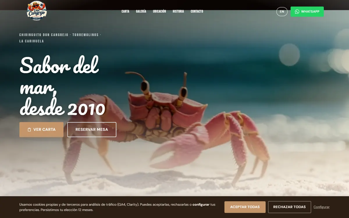 Captura de escritorio de la web de Chiringuito Don Cangrejo