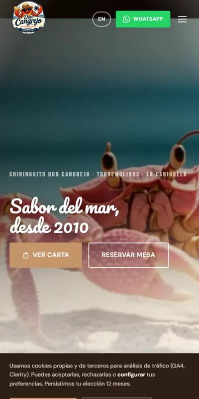 Captura móvil de la web de Chiringuito Don Cangrejo