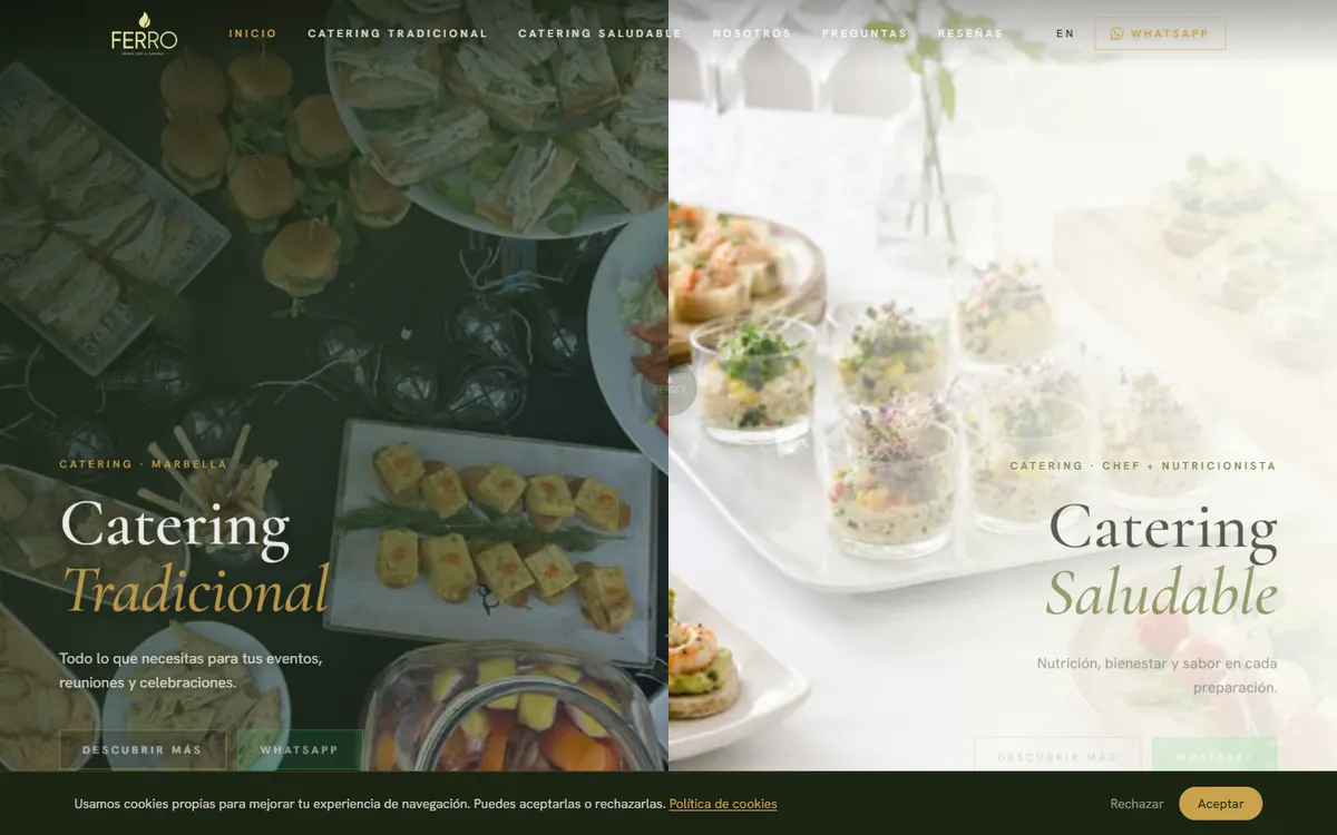 Captura de escritorio de la web de FERRO Private Chef & Catering