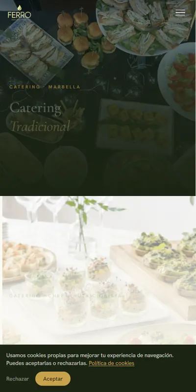 Captura móvil de la web de FERRO Private Chef & Catering