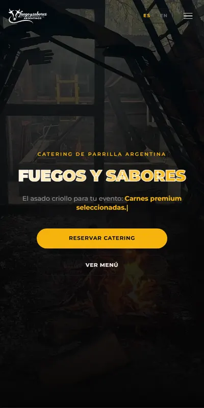Captura móvil de la web de Fuegos y Sabores