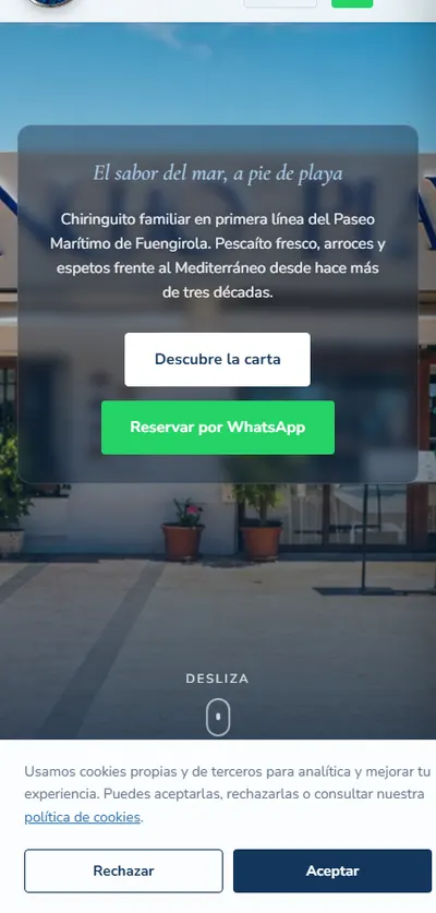 Captura móvil de la web de Rancho Playa