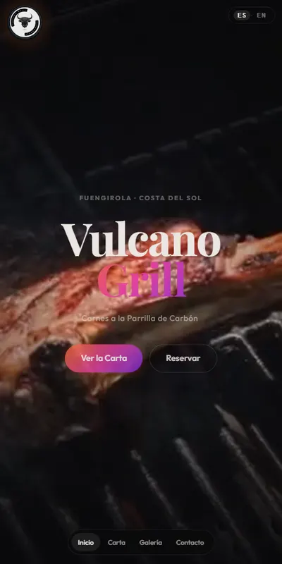 Captura móvil de la web de Vulcano Grill Steak House